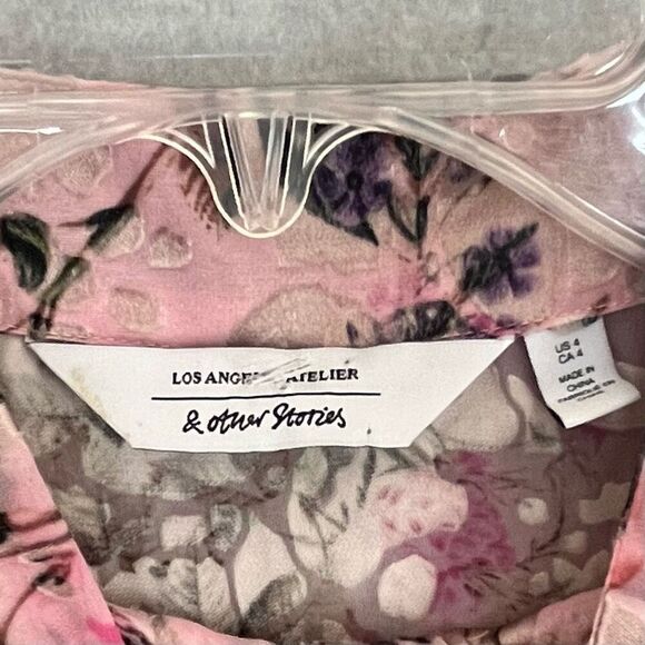 & Other Stories Ruffle Mock Neck Frilled Top Size 4 Prairie Sheer Velvet Burnout - Picture 12 of 15